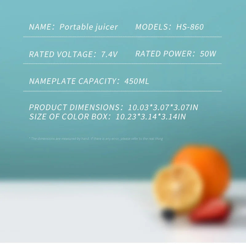 450ML Portable Juicer Cup USB Rechargeabl